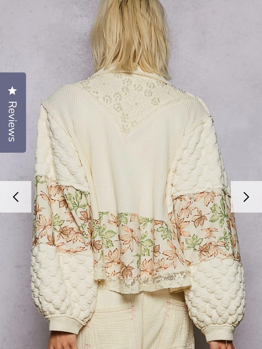 POL Cream Quilted Lightweight Jacket with Floral Panels - Picture 2 of 2